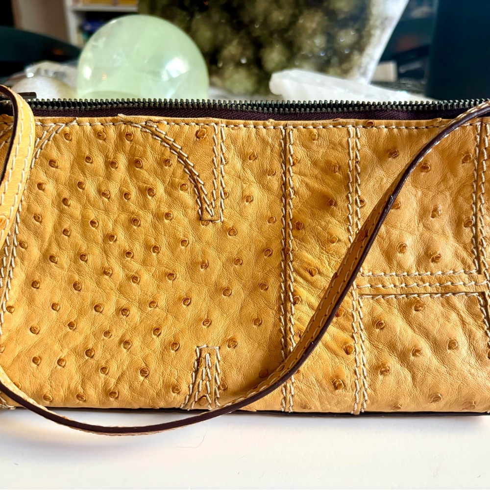 Carolina Herrera Yellow Ostrich Leather Handbag/Clutch